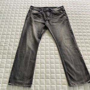 Men’s distressed blackish Buffalo jeans size 34/32.